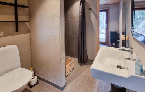 a bathroom with a sink and a toilet at 3 Bedroom Gorgeous Home In Ullared in Ullared