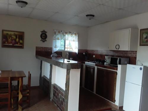 Alto Boquete的住宿－Casita Villa el sol，中间有一个岛的厨房