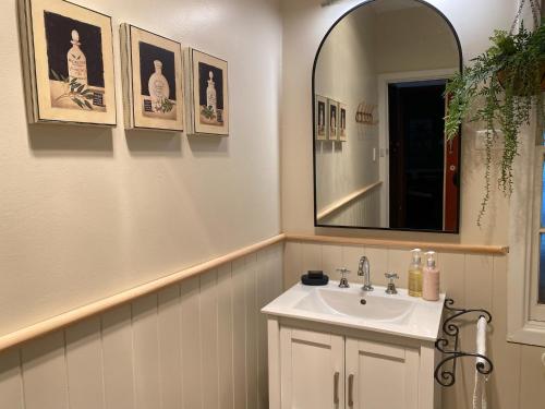 uma casa de banho com um lavatório e um espelho em The Miner's Rest em Stawell