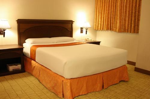 a bedroom with a large bed in a hotel room at Riviera Mansion Hotel in Manila