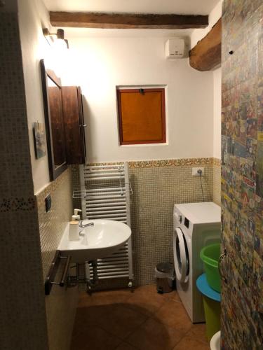 y baño con lavabo y lavadora. en B&B Monte Donato, en Bolonia
