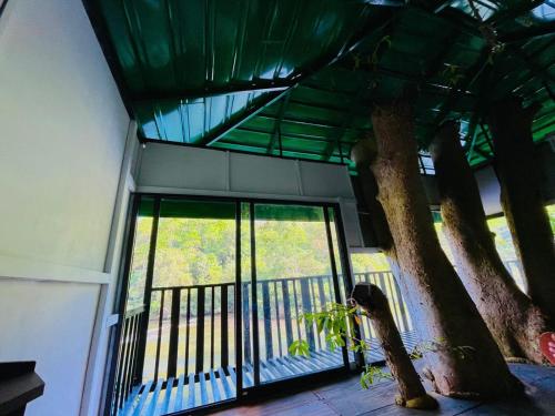 a room with a window and a tree on a balcony at The Magical Tree House in Yatiyantota