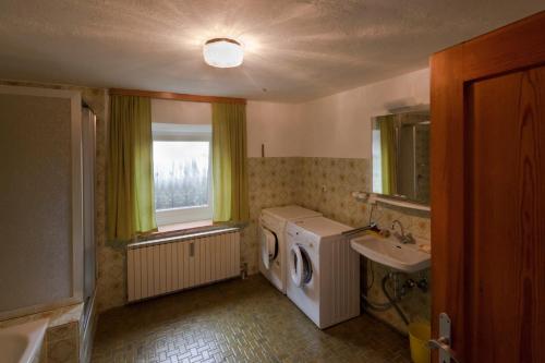 a laundry room with a washing machine and a sink at Zeiler Peter und Luisie in Waging am See