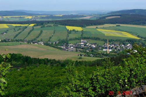 a small town in the middle of a green field at Ferienwohnung Tuchscherer in Cranzahl