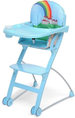 a blue high chair with a rainbow pillow on top at New Living Milano in Gorgonzola