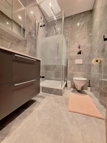 a bathroom with a shower sink and a toilet at Apartment in Purkersdorf bei WienTop 3 in Purkersdorf