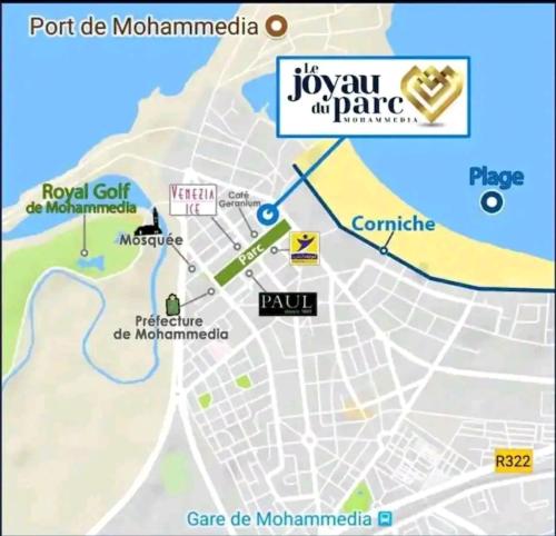een kaart van het vliegveld van Jomyán bij Superbe Appartement Meublé in Mohammedia