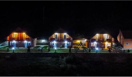 a house lit up at night with lights at Guesthouse Madzarevic in Pluzine