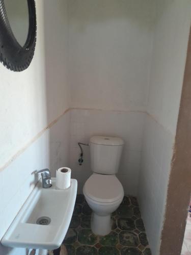 a small bathroom with a toilet and a sink at Auberge chez hammadi in Zagora