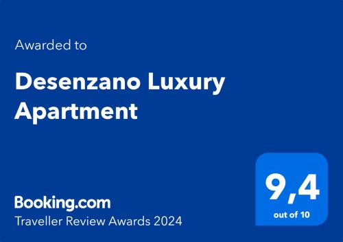 Ett certifikat, pris eller annat dokument som visas upp på Desenzano Luxury Apartment