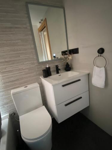 a bathroom with a white toilet and a mirror at APARTAMENTO NEVADA in Pinos Genil