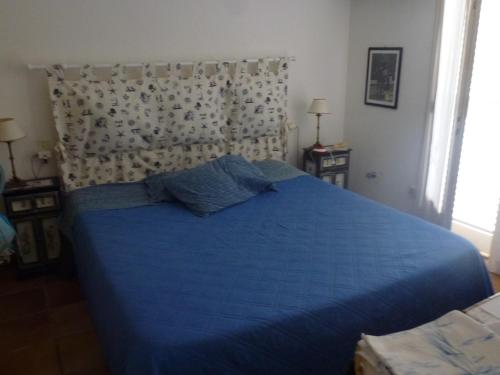 サン・フロランにあるVilla Chiaretta a Mareのベッドルーム1室(青いベッド1台、青い掛け布団付)