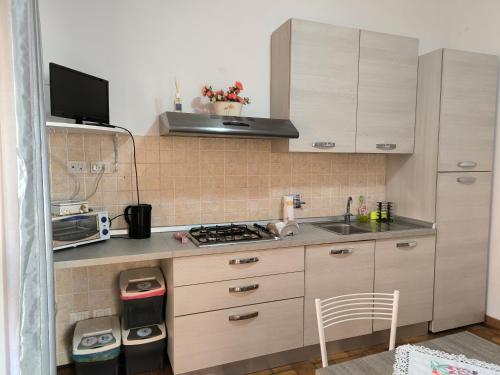 una piccola cucina con lavello e fornello di La Corte a Morlupo