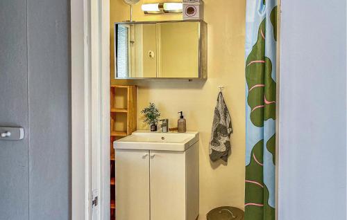 un piccolo bagno con lavandino e specchio di Cozy Home In Linderd With Wifi a Linderöd