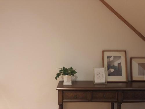 a table with a potted plant on top of it at At corner resort & garden in Jeju