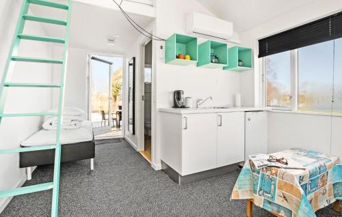 a kitchen with white cabinets and a ladder at Amazing Home In Samsø With Wi-Fi in Brundby