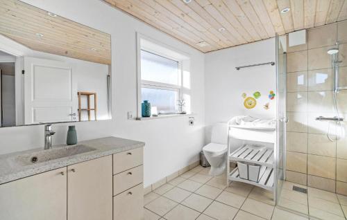 a bathroom with a shower and a sink and a toilet at Amazing Home In Sams With Wi-fi in Brundby