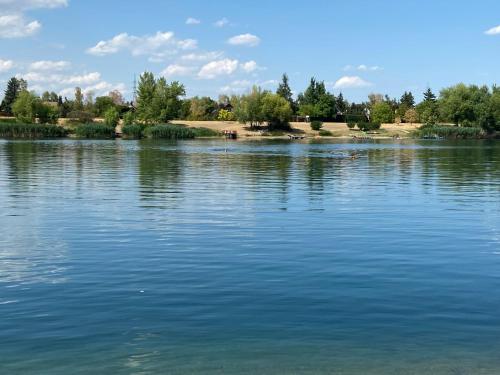 a large body of water with trees in the background at Gárdonyi Ház in Sály