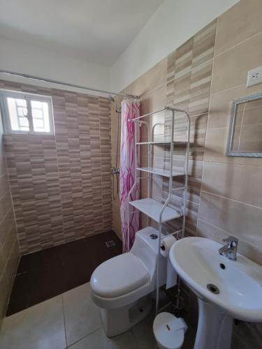 a bathroom with a toilet and a sink at Ferienhaus La Romana in La Romana