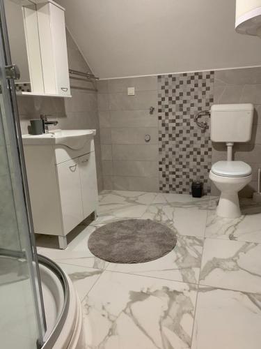 a bathroom with a toilet and a sink at Prenoćište Šimić in Slavonski Brod
