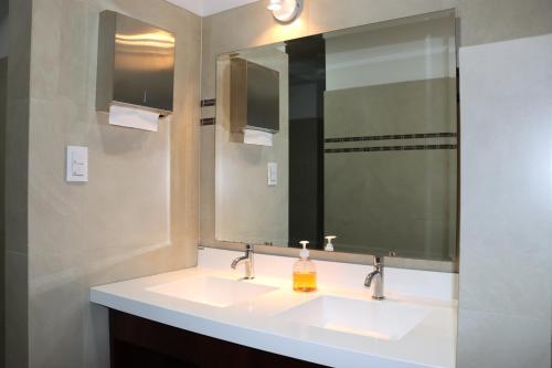 a bathroom with a sink and a mirror at Hotel San Agustin Plaza in Latacunga