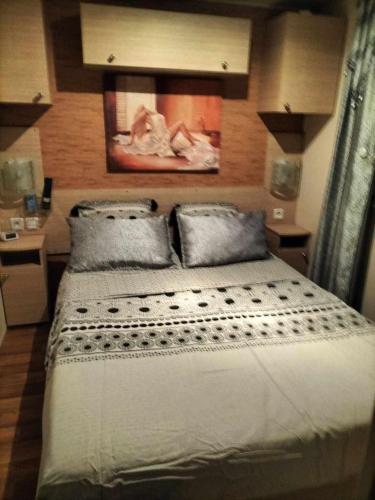 a bedroom with a bed with a painting on the wall at Village l oasis in Puget-sur-Argens