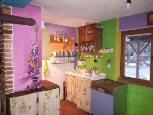 Residence "Ana Pletvarska" في بريليب: مطبخ مع جدران ملونة ومغسلة