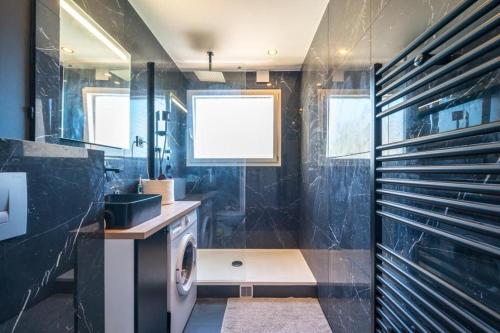 uma casa de banho com um lavatório e uma máquina de lavar roupa em Bel appartement 2P proche Paris em Fontenay-aux-Roses