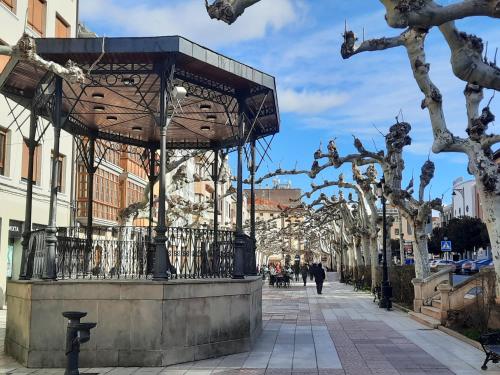 a city street with a pavilion on a sidewalk at Villa- Belen in Santo Domingo de la Calzada