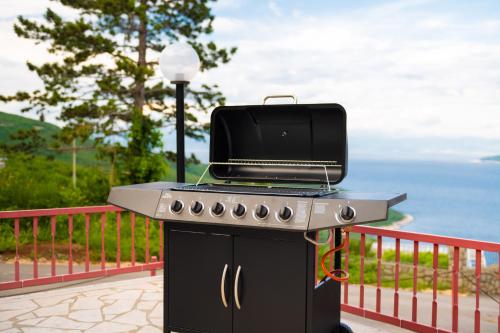a barbecue grill with a toaster oven on top at Luxury Seaview Apartment in Juraši