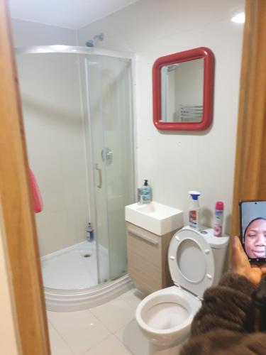 a person taking a picture of a bathroom at 133 Cornwall Road n15 5ax in London