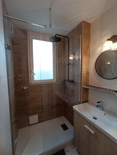 een badkamer met een douche en een wastafel bij Chambre privée 1 dans un appartement - Pessac in Pessac