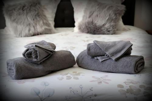 a bed with towels and towels on it at Gîte Au Moulin de Bougnon Calme et Dépaysement en Haute-Saône in Bougnon