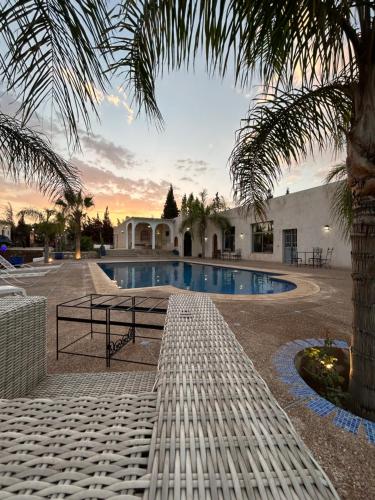 een resort met een zwembad en een palmboom bij Chalet Berbère in Essaouira