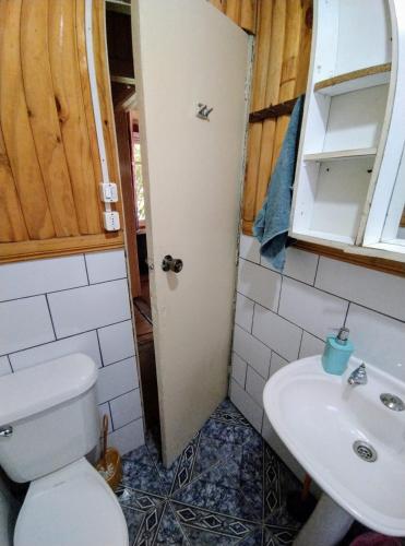 a bathroom with a toilet and a sink at Hostal Casa Damasco in Ancud