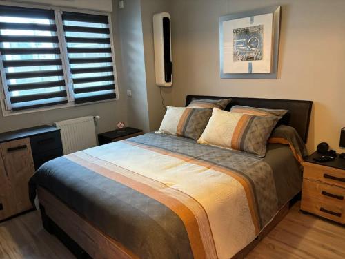 une chambre avec un grand lit et une fenêtre dans l'établissement Coin de détente au centre ville, à Bondy