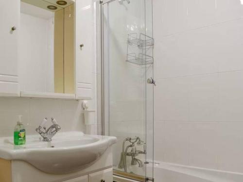 a bathroom with a sink and a shower at 24 Valley Lodge Holiday Cottage in Callington