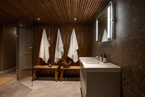 漢科的住宿－Villa Lotta，一间带水槽和镜子的浴室