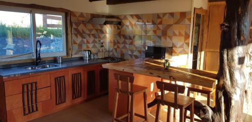 a kitchen with a counter and a sink and a counter top at Rancho Eben Ezer in Puyehue