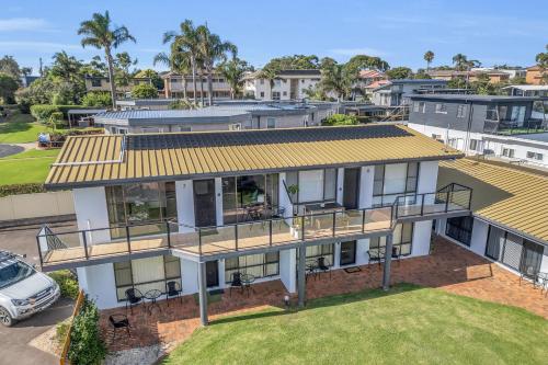 an aerial view of a house with a balcony at Admirals Lodge in Merimbula
