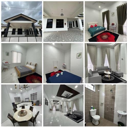 a collage of different pictures of a living room at Homestay Singgah Tamu Al Amin in Bukit Payong