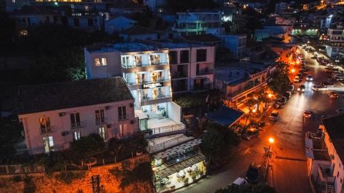 a view of a city at night at Hotel NOBEL Ulcinj in Ulcinj