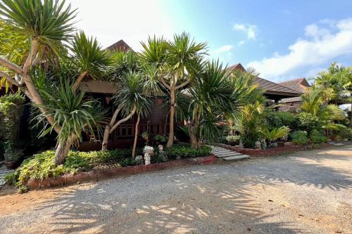a house with palm trees in front of it at Huen Pak Mon Chantra in Chiang Rai
