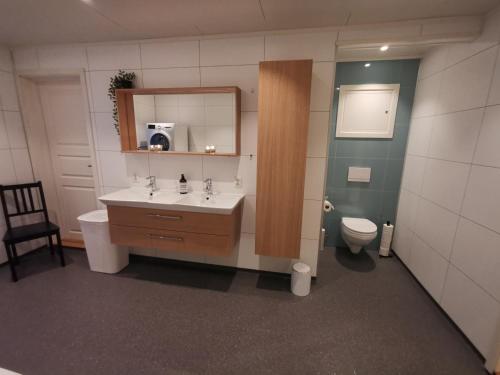 a bathroom with a sink and a toilet at Andenes Sentrum Apartment in Andenes