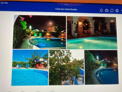 a collage of photos of a swimming pool at night at 2 Mobil home chez Alain in Cadenet