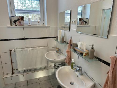 a bathroom with a sink and a mirror at Hami Home Hamburg in Hamburg