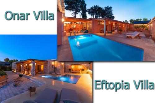 a collage of photos of a swimming pool at Onar Villa Kolympia in Kolimbia