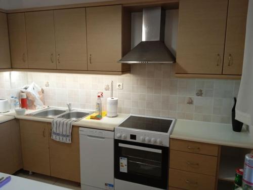 A kitchen or kitchenette at New apartment in Kallithea