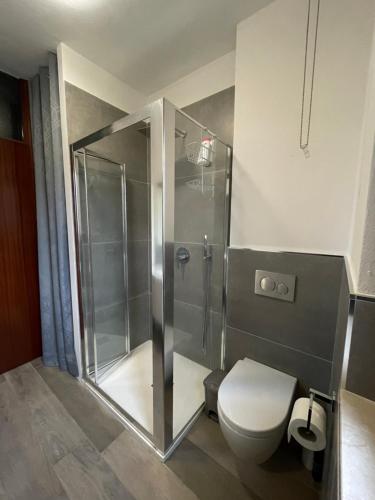 a bathroom with a shower and a toilet at PM 2 Via De Gasperi Guest House in Rozzano