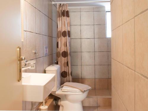 een badkamer met een toilet en een wastafel bij Poliana Estate Studios in Kotrónion
